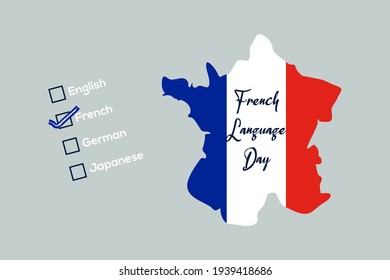 Gráfica vectorial del día del idioma francés bueno para la celebración del día del idioma francés. diseño plano. diseño de volante.ilustración plana. Bandera de Francia y selecciona el francés 