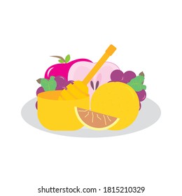 vector graphic of fruits and honey icon. commemorating rosh hashanah