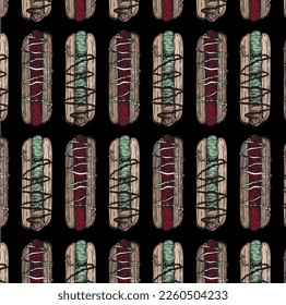 Vector graphic full-color pattern with pistachios and raspberry-filled eclairs. Special four for Valentine's Day and Mother's Day. Collection for festive designer packaging, textiles