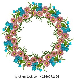Vector graphic Garland Daisy & Campanula. Beautiful hand-drawn composition for congratulations, print and insertion into documents, websites, presentations, etc.