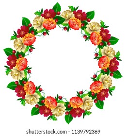 Vector graphic Garland of Decorative Flowers. Beautiful hand-drawn composition for congratulations, print and insertion into documents, websites, presentations, etc.