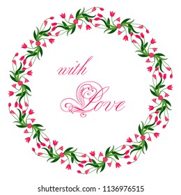 Vector graphic Garland of Pink Tulips. Beautiful hand-drawn composition for congratulations, print and insertion into documents, websites, presentations, etc.
