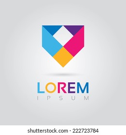 Vector graphic geometric colorful abstract medal symbol with sample text for your company
