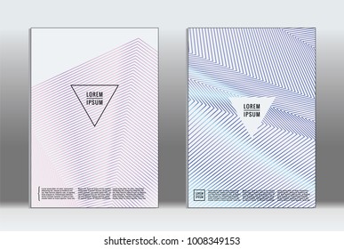 Vector graphic geometric covers with minimalistic pattern for templates, layouts, posters, brochures, catalogs, flyers. Set of placards with minimalistic geometry elements. Design template with lines 