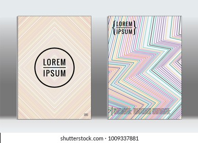 Vector graphic geometric covers with minimalistic pattern for templates, layouts, posters, brochures, catalogs, flyers. Set of placards with minimalistic geometry elements. Design template with lines 