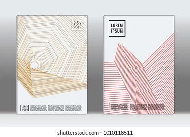Vector graphic geometric covers with minimalistic pattern for templates, layouts, posters, brochures, catalogs, flyers. Set of placards with minimalistic geometry elements. Design template with lines 