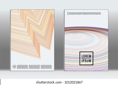 Vector graphic geometric covers with minimalistic pattern for templates, layouts, posters, brochures, catalogs, flyers. Set of placards with minimalistic geometry elements. Design template with lines 