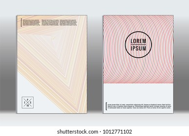 Vector graphic geometric covers with minimalistic pattern for templates, layouts, posters, brochures, catalogs, flyers. Set of placards with minimalistic geometry elements. Design template with lines 