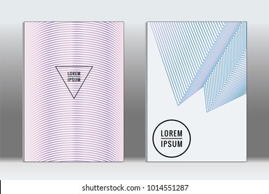 Vector graphic geometric covers with minimalistic pattern for templates, layouts, posters, brochures, catalogs, flyers. Set of placards with minimalistic geometry elements. Design template with lines 