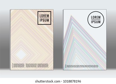 Vector graphic geometric covers with minimalistic pattern for templates, layouts, posters, brochures, catalogs, flyers. Set of placards with minimalistic geometry elements. Design template with lines 