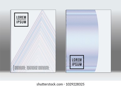 Vector graphic geometric covers with minimalistic pattern for templates, layouts, posters, brochures, catalogs, flyers. Set of placards with minimalistic geometry elements. Design template with lines 