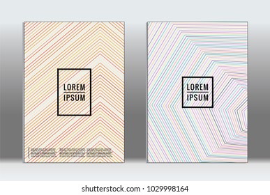 Vector graphic geometric covers with minimalistic pattern for templates, layouts, posters, brochures, catalogs, flyers. Set of placards with minimalistic geometry elements. Design template with lines 