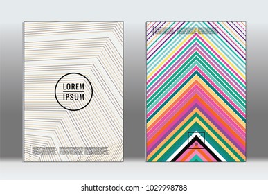 Vector graphic geometric covers with minimalistic pattern for templates, layouts, posters, brochures, catalogs, flyers. Set of placards with minimalistic geometry elements. Design template with lines 