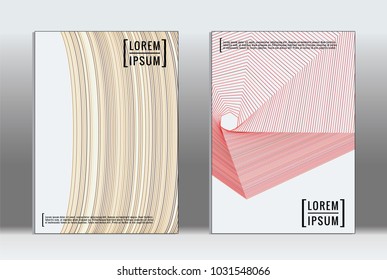 Vector graphic geometric covers with minimalistic pattern for templates, layouts, posters, brochures, catalogs, flyers. Set of placards with minimalistic geometry elements. Design template with lines 