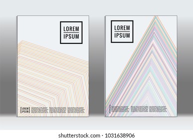 Vector graphic geometric covers with minimalistic pattern for templates, layouts, posters, brochures, catalogs, flyers. Set of placards with minimalistic geometry elements. Design template with lines 