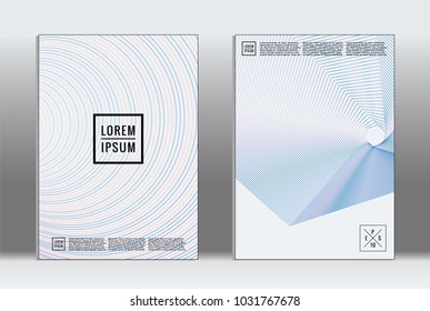 Vector graphic geometric covers with minimalistic pattern for templates, layouts, posters, brochures, catalogs, flyers. Set of placards with minimalistic geometry elements. Design template with lines 