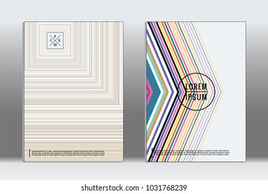 Vector graphic geometric covers with minimalistic pattern for templates, layouts, posters, brochures, catalogs, flyers. Set of placards with minimalistic geometry elements. Design template with lines 