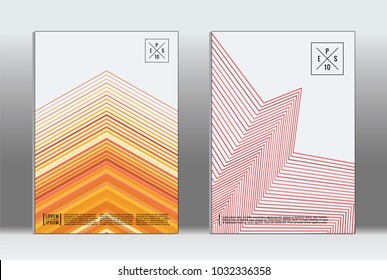 Vector graphic geometric covers with minimalistic pattern for templates, layouts, posters, brochures, catalogs, flyers. Set of placards with minimalistic geometry elements. Design template with lines 