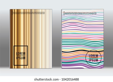 Vector graphic geometric covers with minimalistic pattern for templates, layouts, posters, brochures, catalogs, flyers. Set of placards with minimalistic geometry elements. Design template with lines 