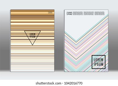 Vector graphic geometric covers with minimalistic pattern for templates, layouts, posters, brochures, catalogs, flyers. Set of placards with minimalistic geometry elements. Design template with lines 