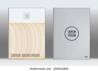 Vector graphic geometric covers with minimalistic pattern for templates, layouts, posters, brochures, catalogs, flyers. Set of placards with minimalistic geometry elements. Design template with lines 