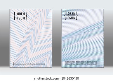 Vector graphic geometric covers with minimalistic pattern for templates, layouts, posters, brochures, catalogs, flyers. Set of placards with minimalistic geometry elements. Design template with lines 