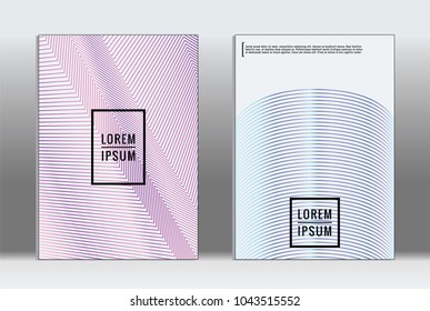 Vector graphic geometric covers with minimalistic pattern for templates, layouts, posters, brochures, catalogs, flyers. Set of placards with minimalistic geometry elements. Design template with lines 