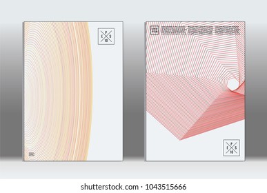 Vector graphic geometric covers with minimalistic pattern for templates, layouts, posters, brochures, catalogs, flyers. Set of placards with minimalistic geometry elements. Design template with lines 
