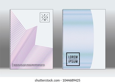 Vector graphic geometric covers with minimalistic pattern for templates, layouts, posters, brochures, catalogs, flyers. Set of placards with minimalistic geometry elements. Design template with lines 