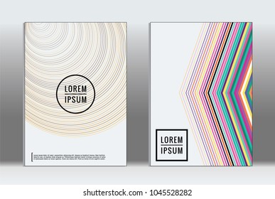 Vector graphic geometric covers with minimalistic pattern for templates, layouts, posters, brochures, catalogs, flyers. Set of placards with minimalistic geometry elements. Design template with lines 