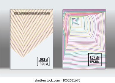 Vector graphic geometric covers with minimalistic pattern for templates, layouts, posters, brochures, catalogs, flyers. Set of placards with minimalistic geometry elements. Design template with lines 