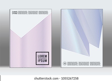 Vector graphic geometric covers with minimalistic pattern for templates, layouts, posters, brochures, catalogs, flyers. Set of placards with minimalistic geometry elements. Design template with lines 