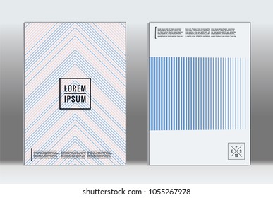 Vector graphic geometric covers with minimalistic pattern for templates, layouts, posters, brochures, catalogs, flyers. Set of placards with minimalistic geometry elements. Design template with lines 