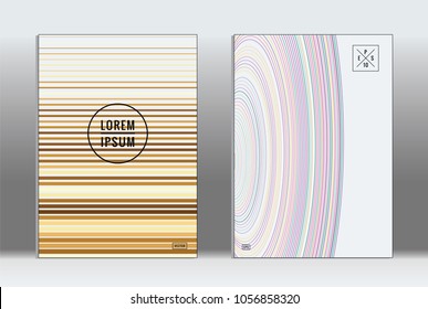Vector graphic geometric covers with minimalistic pattern for templates, layouts, posters, brochures, catalogs, flyers. Set of placards with minimalistic geometry elements. Design template with lines 