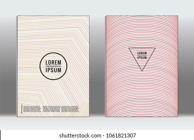 Vector graphic geometric covers with minimalistic pattern for templates, layouts, posters, brochures, catalogs, flyers. Set of placards with minimalistic geometry elements. Design template with lines 