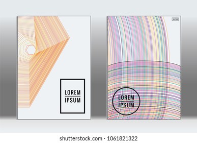 Vector graphic geometric covers with minimalistic pattern for templates, layouts, posters, brochures, catalogs, flyers. Set of placards with minimalistic geometry elements. Design template with lines 