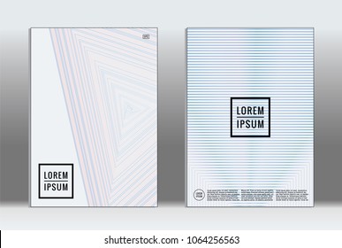 Vector graphic geometric covers with minimalistic pattern for templates, layouts, posters, brochures, catalogs, flyers. Set of placards with minimalistic geometry elements. Design template with lines 