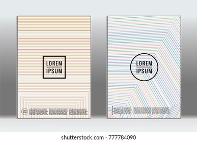 Vector graphic geometric covers with minimalistic pattern for templates, layouts, posters, brochures, catalogs, flyers. Set of placards with minimalistic geometry elements. Design template with lines 