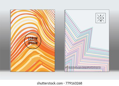 Vector graphic geometric covers with minimalistic pattern for templates, layouts, posters, brochures, catalogs, flyers. Set of placards with minimalistic geometry elements. Design template with lines 