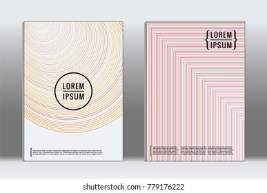 Vector graphic geometric covers with minimalistic pattern for templates, layouts, posters, brochures, catalogs, flyers. Set of placards with minimalistic geometry elements. Design template with lines 