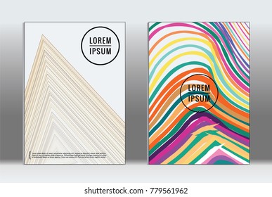 Vector graphic geometric covers with minimalistic pattern for templates, layouts, posters, brochures, catalogs, flyers. Set of placards with minimalistic geometry elements. Design template with lines 