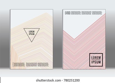 Vector graphic geometric covers with minimalistic pattern for templates, layouts, posters, brochures, catalogs, flyers. Set of placards with minimalistic geometry elements. Design template with lines 