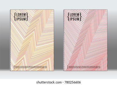 Vector graphic geometric covers with minimalistic pattern for templates, layouts, posters, brochures, catalogs, flyers. Set of placards with minimalistic geometry elements. Design template with lines 