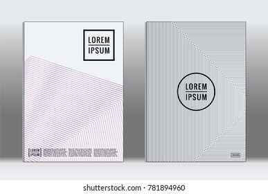 Vector graphic geometric covers with minimalistic pattern for templates, layouts, posters, brochures, catalogs, flyers. Set of placards with minimalistic geometry elements. Design template with lines 
