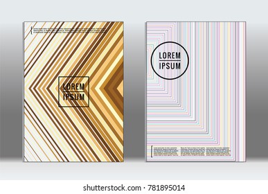 Vector graphic geometric covers with minimalistic pattern for templates, layouts, posters, brochures, catalogs, flyers. Set of placards with minimalistic geometry elements. Design template with lines 