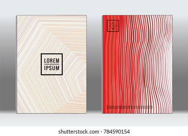 Vector graphic geometric covers with minimalistic pattern for templates, layouts, posters, brochures, catalogs, flyers. Set of placards with minimalistic geometry elements. Design template with lines 