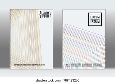 Vector graphic geometric covers with minimalistic pattern for templates, layouts, posters, brochures, catalogs, flyers. Set of placards with minimalistic geometry elements. Design template with lines 
