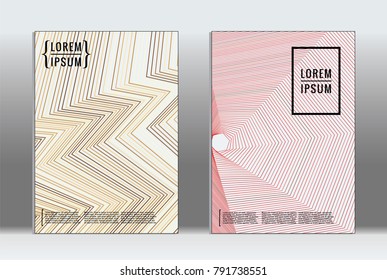 Vector graphic geometric covers with minimalistic pattern for templates, layouts, posters, brochures, catalogs, flyers. Set of placards with minimalistic geometry elements. Design template with lines 
