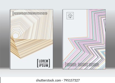 Vector graphic geometric covers with minimalistic pattern for templates, layouts, posters, brochures, catalogs, flyers. Set of placards with minimalistic geometry elements. Design template with lines 