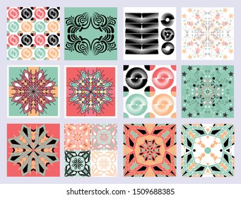 Vector graphic geometric elements and shapes, retro pattern set